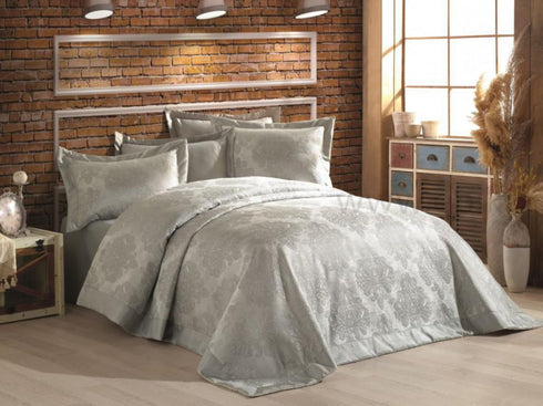 Prabangi austinių žakardo raštų lovatiesė "Gardine's Diva" su 2 pagalvių užvalkalais, pilka